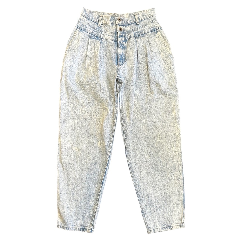 Vintage Lee Yoke Pleated‎ Acid Wash High Waisted Jeans USA Light Blue 14 P 29"